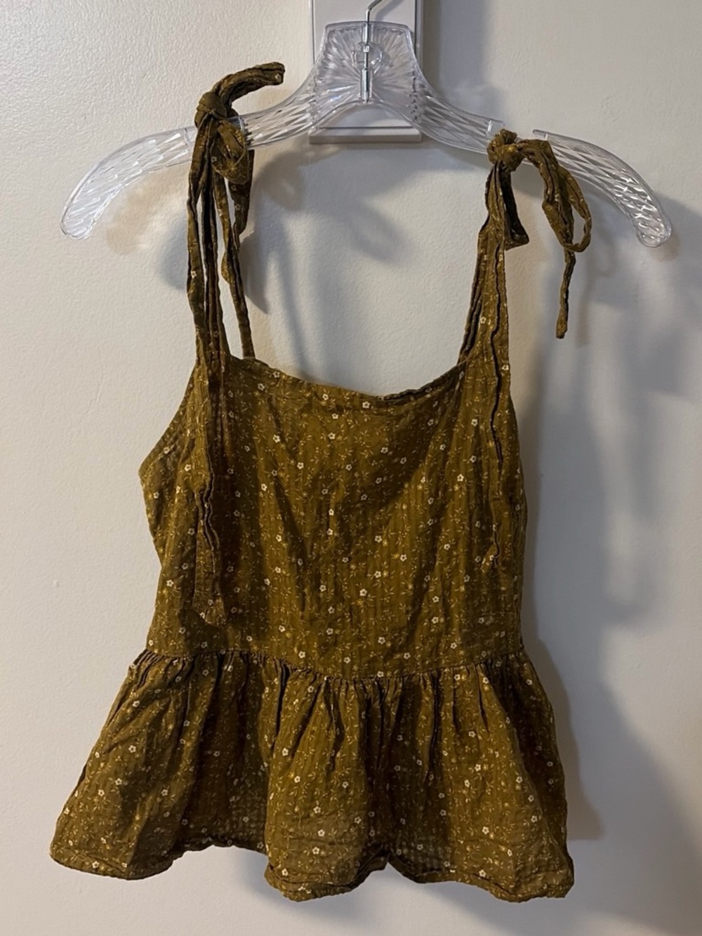 Madewell Tie-Shoulder Peplum Tank Top - Olive Floral